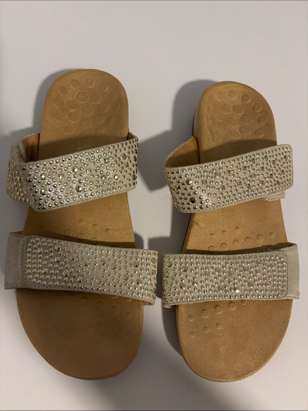 Vionic Women’s Samoa Beige Crystal-Embellished Slide Sandals Size 8